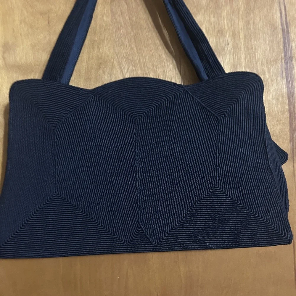 Vintage Genuine Navy Corde Handbag Purse with‎ Change Purse